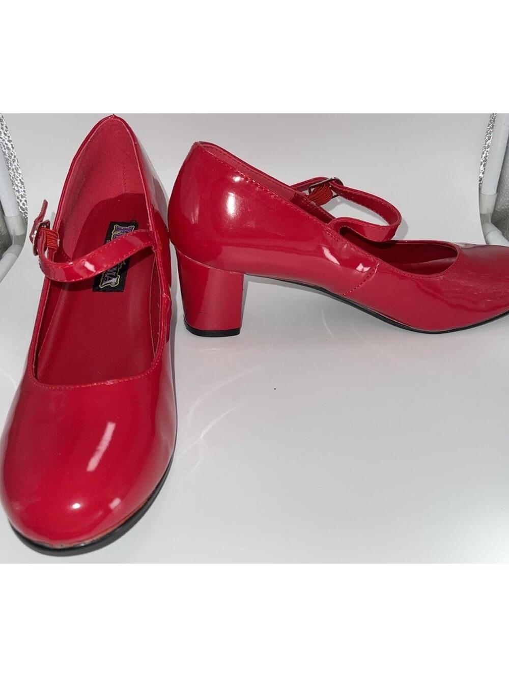 Funtasma Schoolgirl 50 Red Patent Mary Jane 2 Inch Block Heel Sz 10 Rockabilly